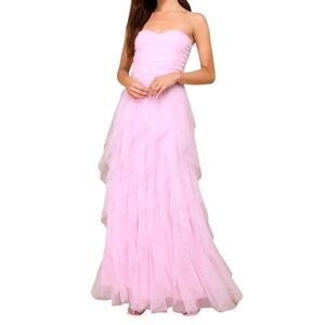 NWT Lulus Delightful Beauty Pink Mesh Strapless Ruched Ruffled Maxi Dress S Prom
